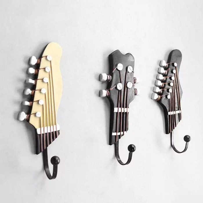 3pcs Head Guitar Shape Resin Music Hook Wall Mounted Hat Clothes Hanger Sundries