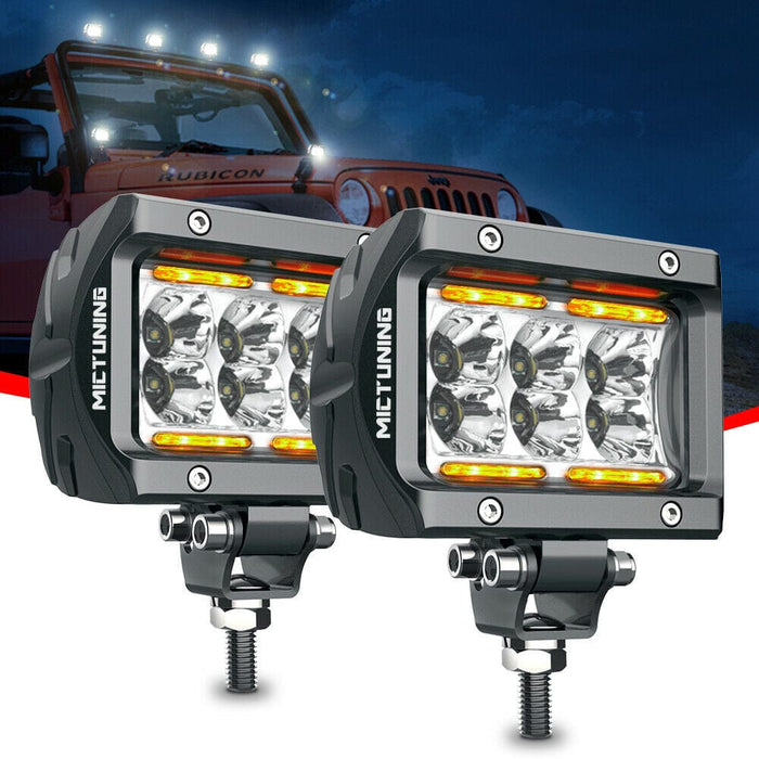 MICTUNING 4" 18W Flood LED Pods Work Light Lamp Amber Marker for Jeep Ford Truck