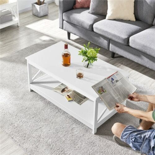 Wood X Design Coffee Table w/Storage Shelf for Living Room,Home Accent Furniture