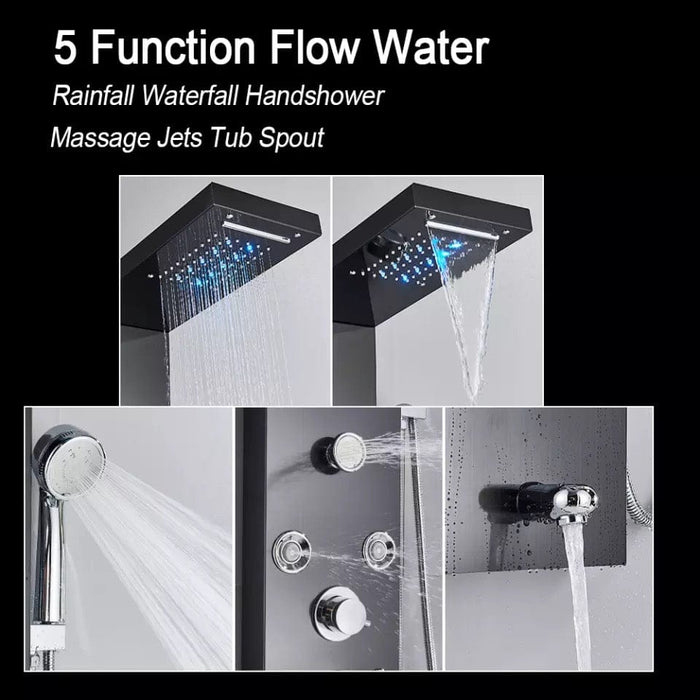 LED Light Shower Panel Tower Waterfall Rain Shower Set W/SPA Massage Jet Mixer