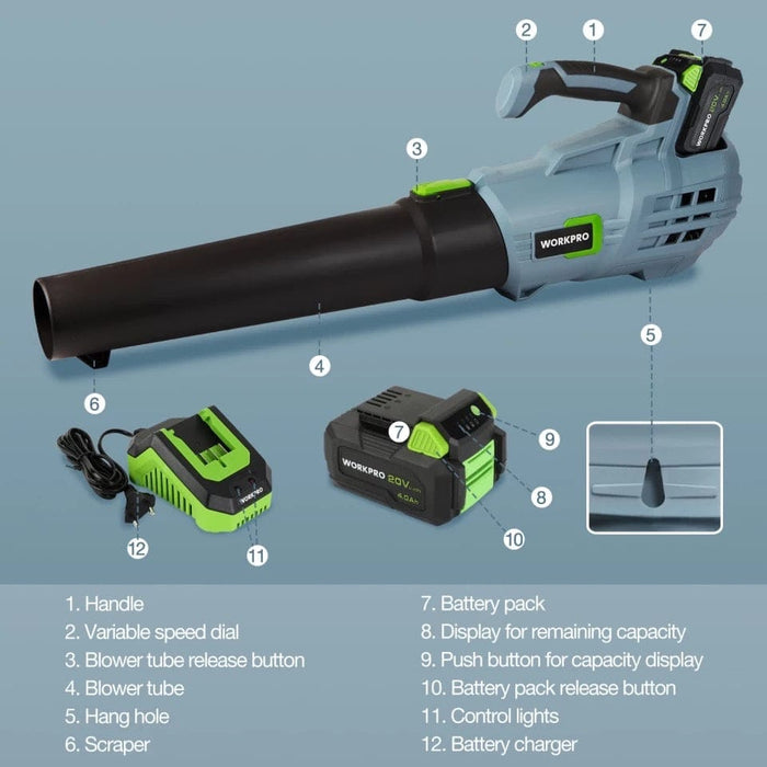 WORKPRO 20V Cordless Battery Powered Leaf Blower Handheld Garden Cleaning Tools
