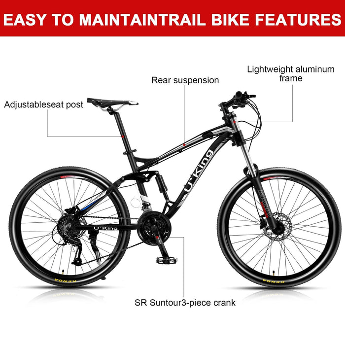 Adult 27 Speed Mountain Bike Shimano Front Suspension Mens Bikes MTB 26" Bicycle