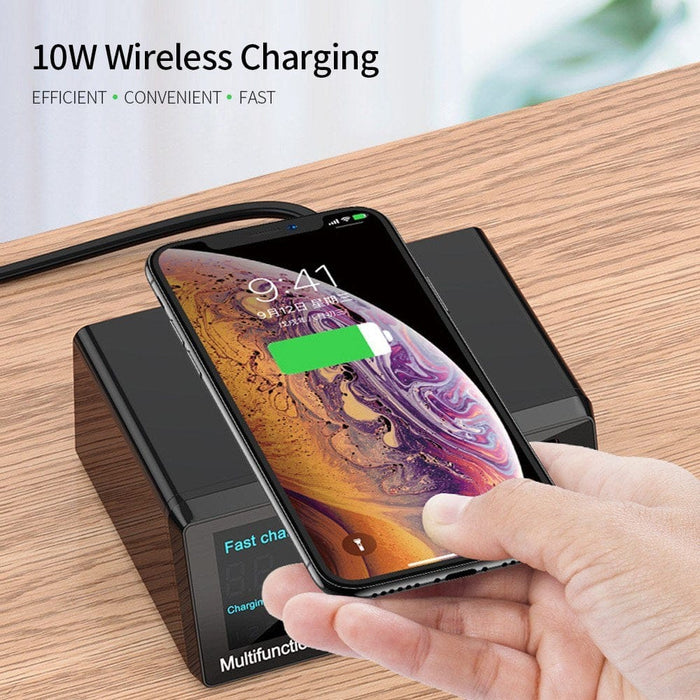 Fast Charger with 18W PD Port Quick Charge with USB LED Display Wireless Pad