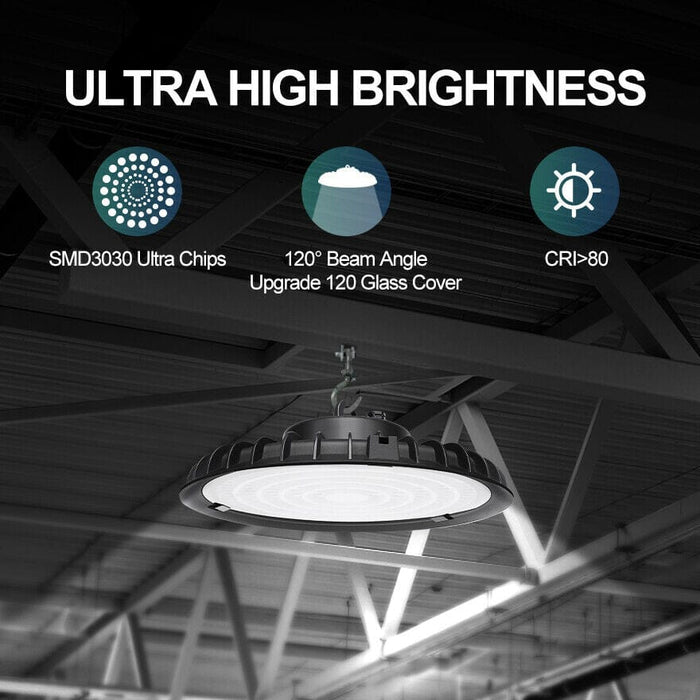 300W UFO LED High Bay Light Shop Work GYM Warehouse Industrial Lighting 6000K