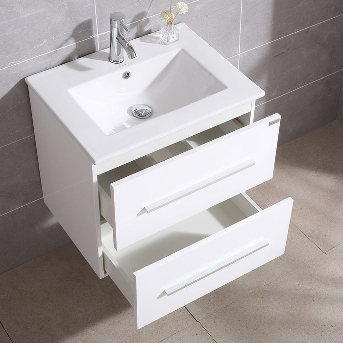 24" Bathroom Vanity Sink Set Wall Mount Floating Cabinet + Mirror & Faucet White