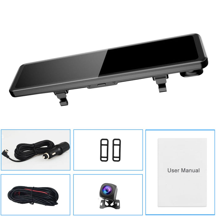 12" Car DVR 4K 3840*2160P Dash Cam Rear View Mirror Video Recorder +Rear Camera