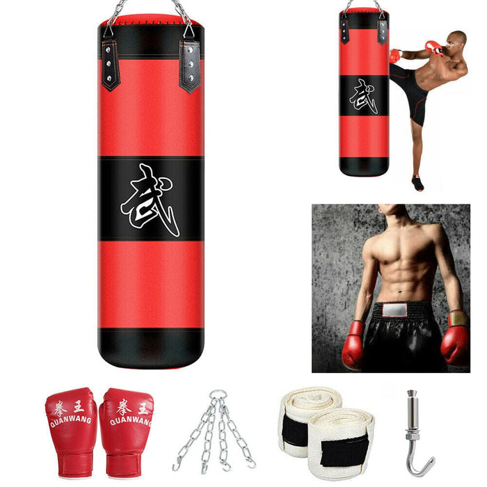 Heavy Boxing Punching Bag Training Gloves Speed Set Kicking MMA Workout Empty