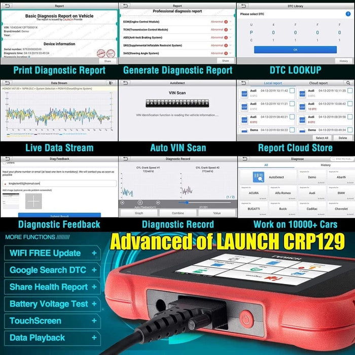 Launch CRP129X CRP129E OBD2 Scanner Engine ABS SRS SAS TPMS EPB Diagnostic Tool
