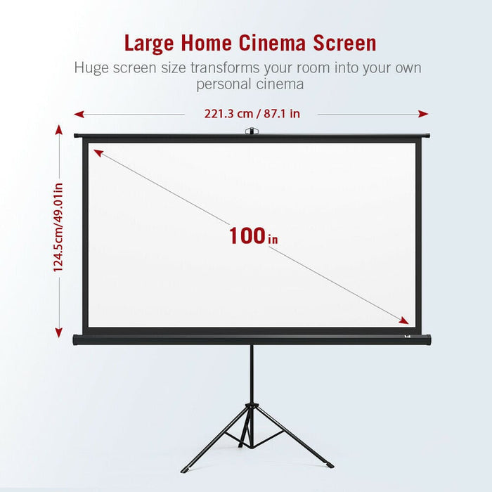100inch 4K HD 16: 9 Projector Screen with Stand Indoor/Outdoor/Office