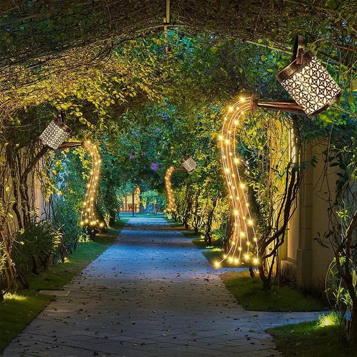 LED Solar Watering Can String Light Shower Outdoor Garden Art Tree Decor Lamp