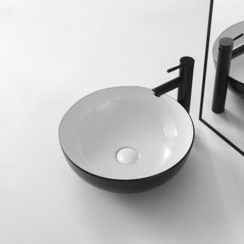 Round Bathroom Vessel Sink Black Vanity Ceramic Bathroom Bowl Basin with Drain