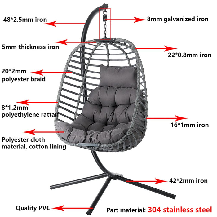 264lbs Outdoor Swing Hanging Egg Chair Garden w/Stand Cushion for Patio