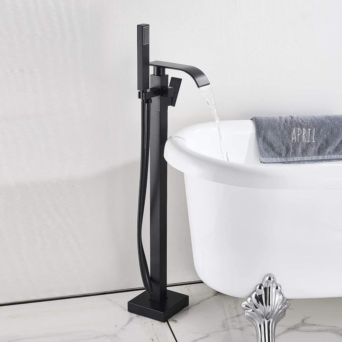 Matte Black Freestanding Bathtub Faucet Tub Filler Floor Mounted Hand Shower