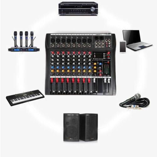 Pro 8 Channel Bluetooth Studio Audio Mixer Live Sound Mixing Console with USB