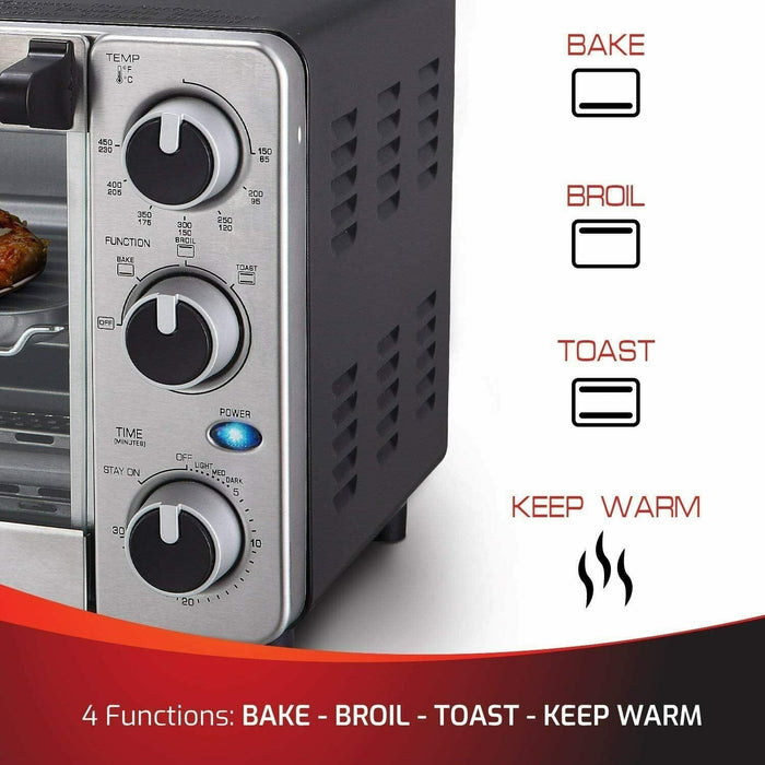1100W Toaster Oven 4 Slice Multifunction Stainless Steel