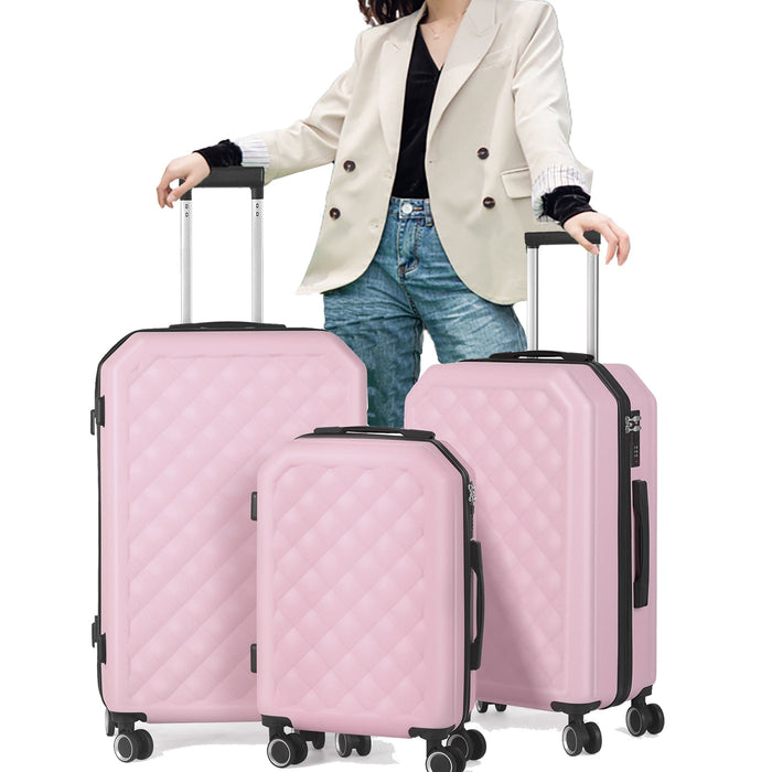 3 Piece Hardshell Lightweight Suitcase Set Hardside Spinner Wheel Luggage Pink