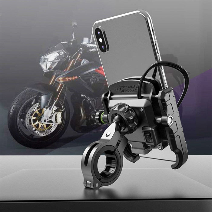 2-Way Mounted Motorcycle Handlebar Cell Phone Holder with Quick 3.0 USB Charging