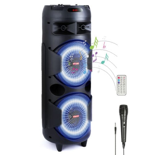 Dual 8" Woofer FM Bluetooth Portable Party Speaker Heavy Bass Sound W/Mic Remote