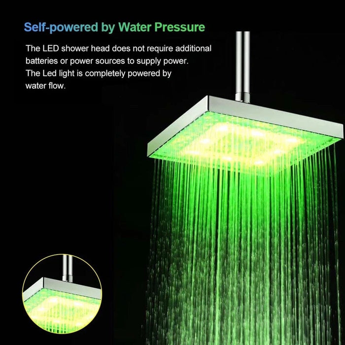 LED Colorful Shower Head 8in Square Shower Automatic Light Up