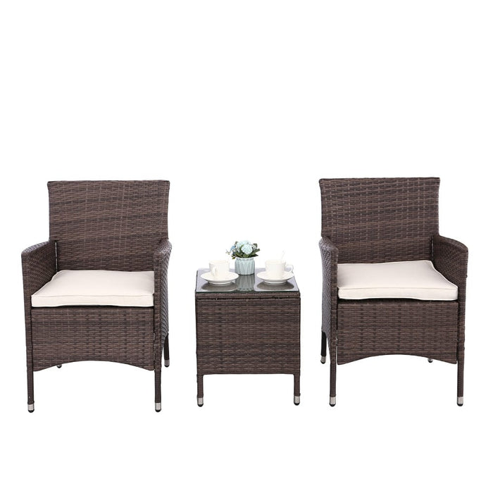 3pcs Outdoor Patio Bistro Set PE Rattan Wicker Furniture Conversation W/Cushion