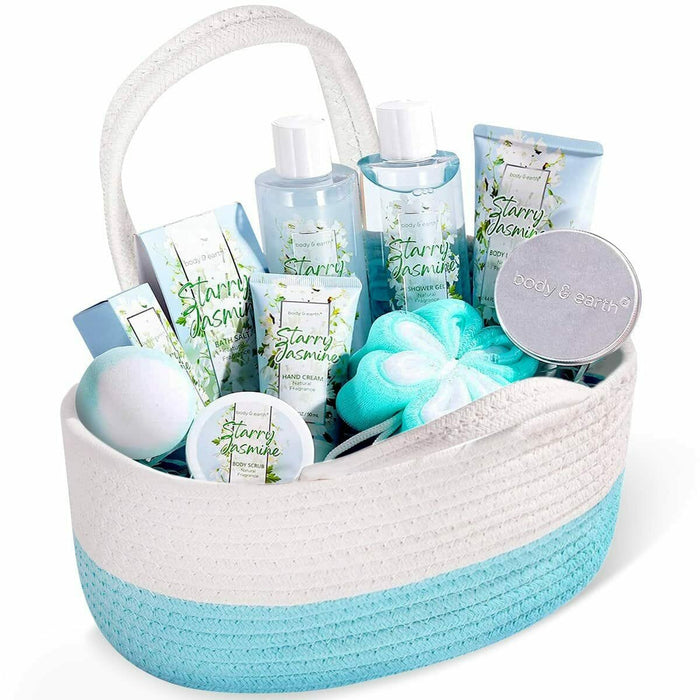 Jasmine Scented Spa Gift Basket for Women, 11pcs Bath & Body Set for Her