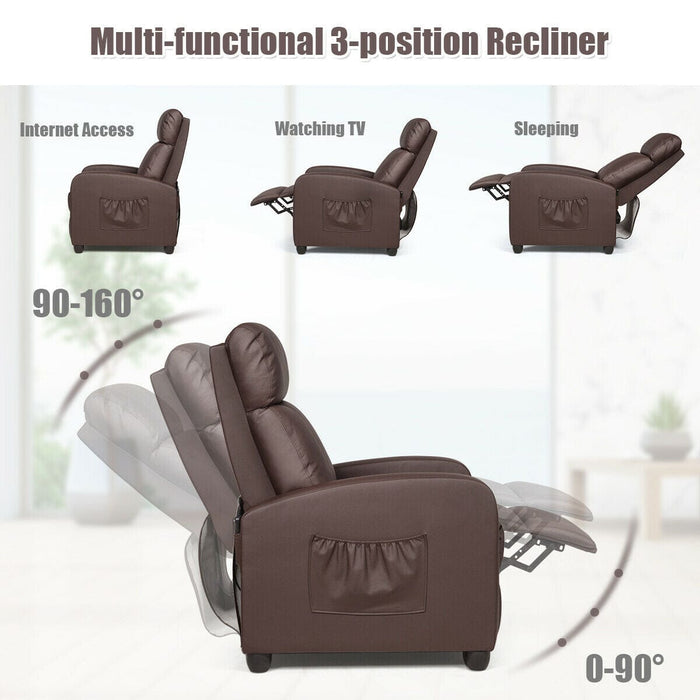 Massage Recliner Chair Single Sofa PU Leather Padded Seat w/ Footrest Brown