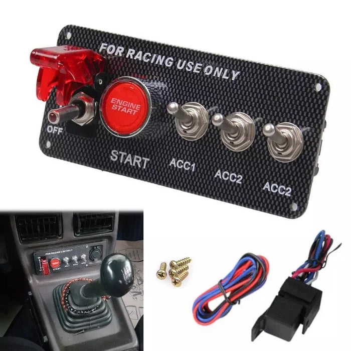 Racing Car 12V Ignition Switch Panel LED Engine Start Push Button Toggle Carbon
