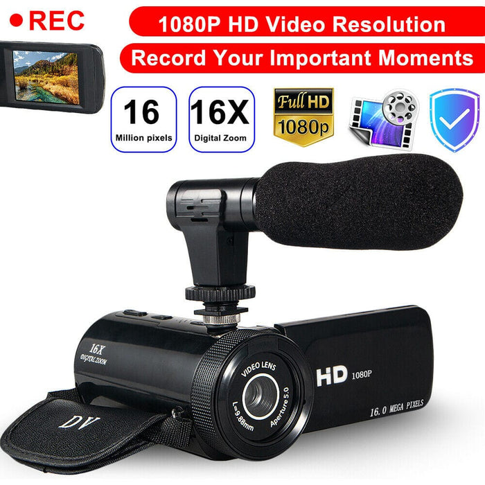HD 1080P Digital Video Camera Camcorder YouTube Vlogging Recorder W/Microphone