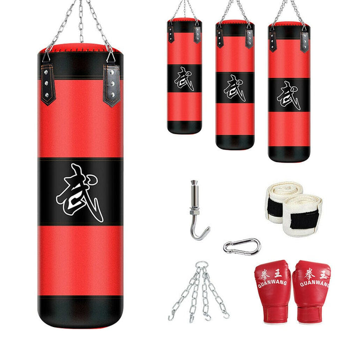 Heavy Boxing Punching Bag Training Gloves Speed Set Kicking MMA Workout Empty