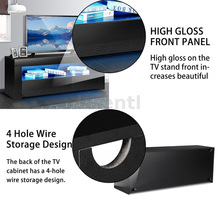 High Gloss TV Stand Modern Unit 2 Drawer w/ LED Light Entertainment Center