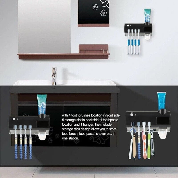 UV Light Toothbrush Sterilizer Holder Cleaner Wall Mount  Toothpaste Dispenser