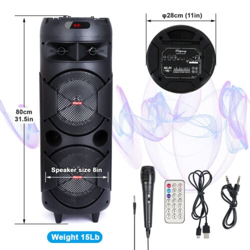 Dual 8" Woofer FM Bluetooth Portable Party Speaker Heavy Bass Sound W/Mic Remote