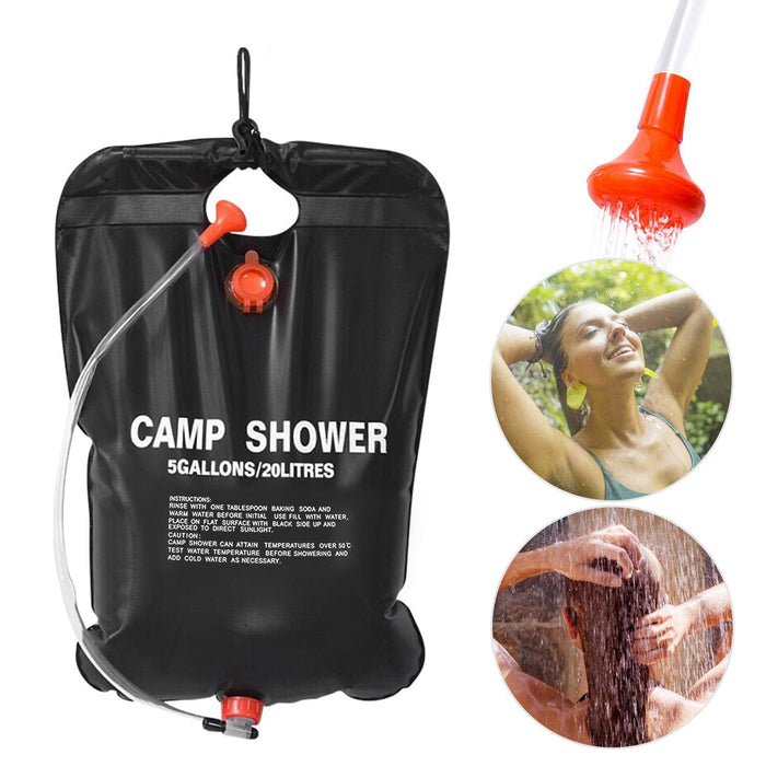 5Gal/20L Camp Shower Water Bag Solar Outdoor Camping Hiking Summer Cool Portable