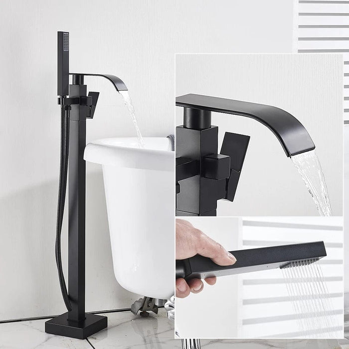 Matte Black Freestanding Bathtub Faucet Tub Filler Floor Mounted Hand Shower