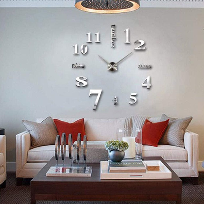 3D Mirror Surface Large Wall Clock Modern DIY Sticker Office Home Shop Art Decor