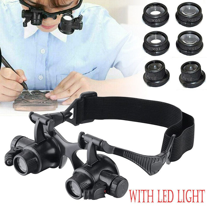 Headband Magnifier Magnifying Glass with 2 LED Light Loupe Jeweler Watch Repair