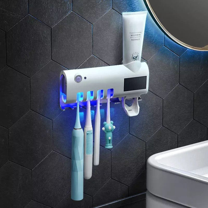 UV Light Toothbrush Sterilizer Holder Cleaner Wall Mount  Toothpaste Dispenser