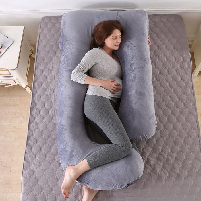 Pregnancy Velvet Pillow Maternity Belly Contoured Body J Shape Extra Large Grey