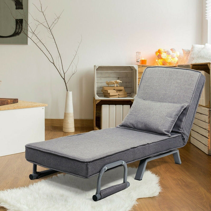 Folding Sofa Bed Arm Chair Single Sleeper Bed Chair Leisure Recliner Lounge Gray