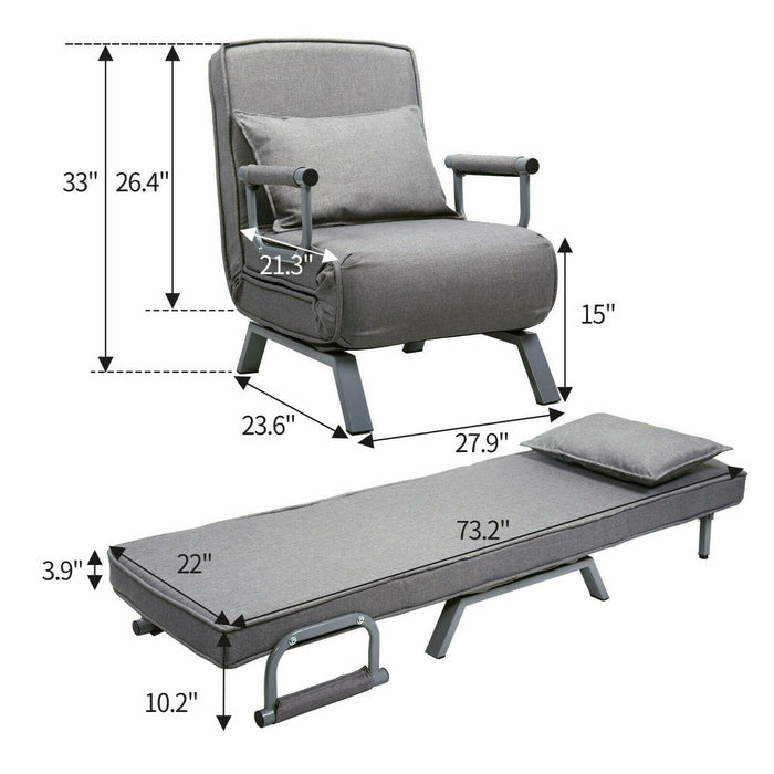 Folding Sofa Bed Arm Chair Single Sleeper Bed Chair Leisure Recliner Lounge Gray
