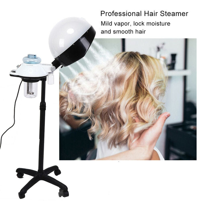 Salon Spa Stand Hair Steamer Rolling Timer Hooded Hairdressing Care Coloring
