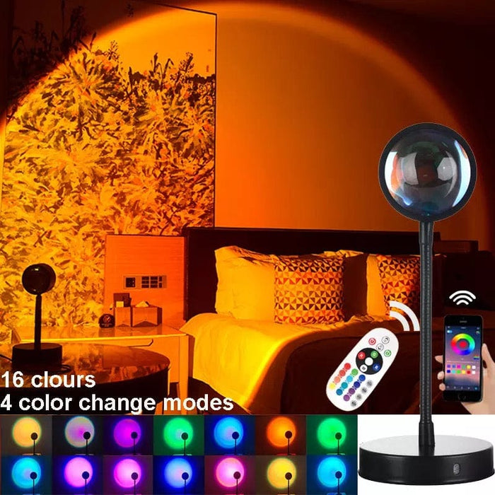 360 Degree Rotation 16 Color LED Rainbow Sunset Lamp Projector with Remote