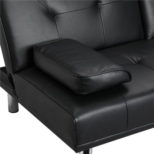 Sleeper Sofa Couch Convertible Sofa Bed Fold Living Room Futon PU Leather Black