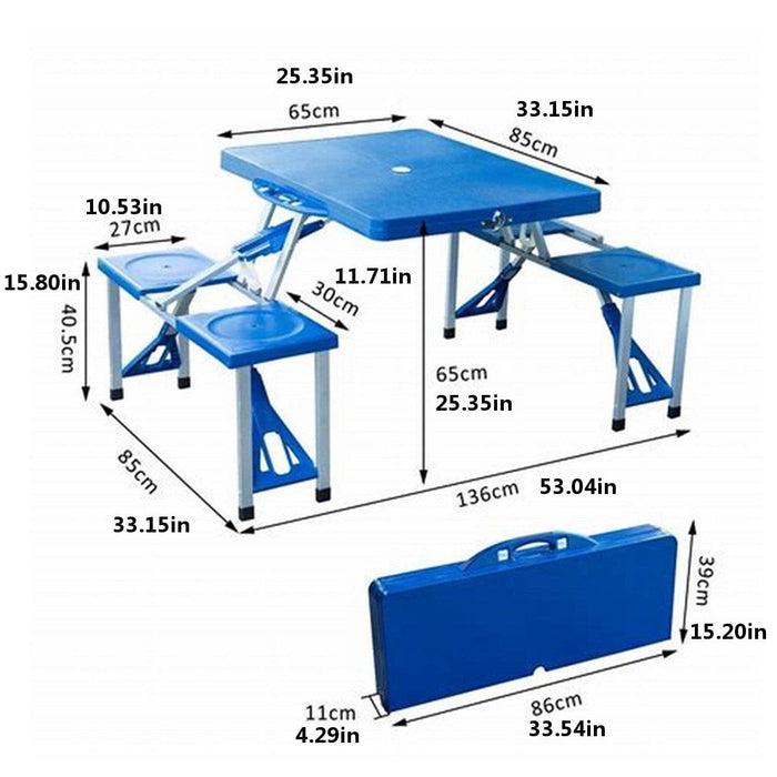 Portable Folding Picnic Table Camping Party Outdoor 4 Seats Set Aluminum & ABS
