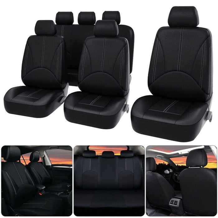 9PCS PU Leather Car Seat Cover Front Rear Protectors Cushions Universal Full Set