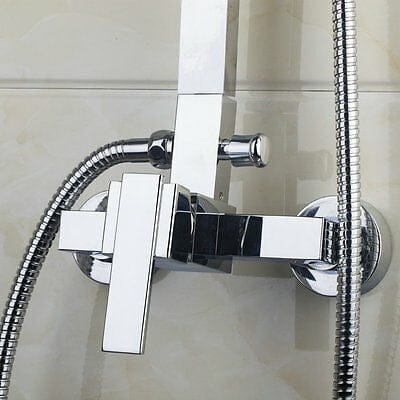 8" Bathroom Rain Shower Chrome Wall Mounted Faucet Mixer Hand Sprayer Tap Set