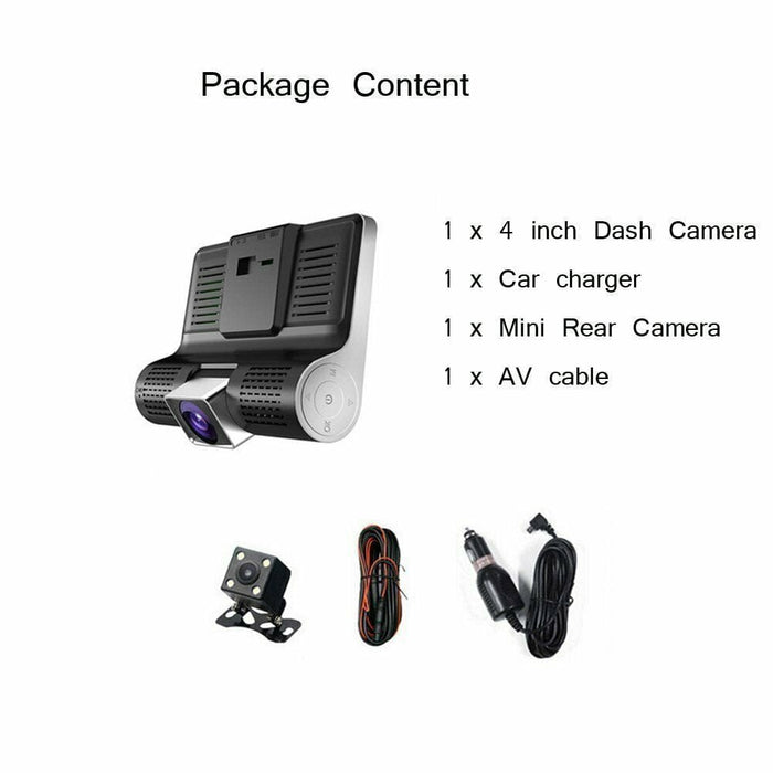 4 Inch 3Lens HD Car DVR Rearview Video Dash Cam