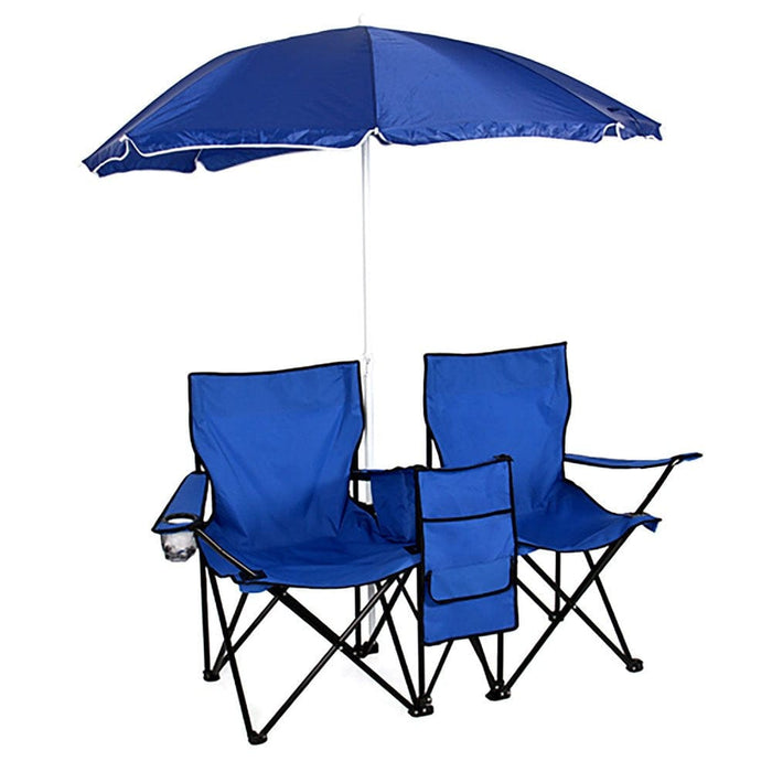 Double Portable Folding Picnic Chair W/Umbrella Table Cooler Beach Camping Chair