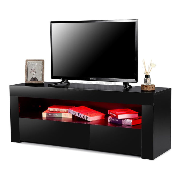 High Gloss TV Stand Modern Unit 2 Drawer w/ LED Light Entertainment Center