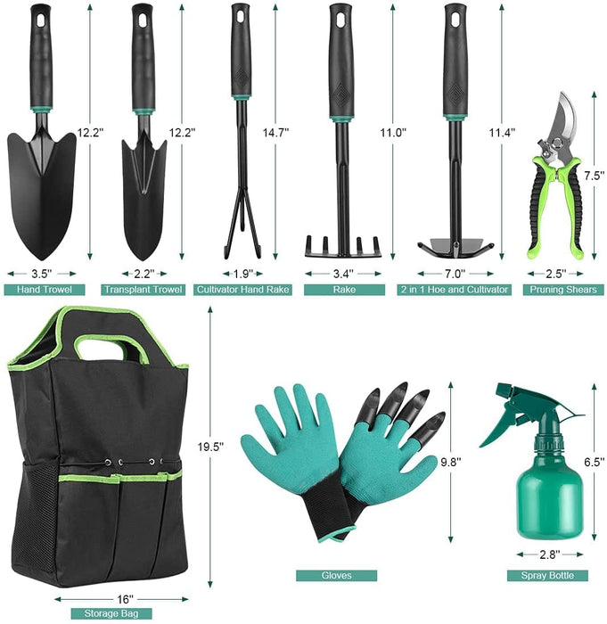 9pcs Garden Tool Set Vegetable Flower Gardening Hand Tools Kits w/ Carrying Bag